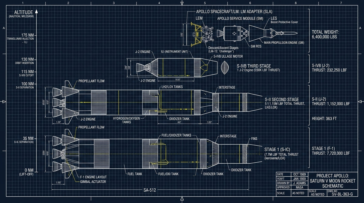 Saturn V Moon Rocket (NASA Apollo Spec) Blueprint